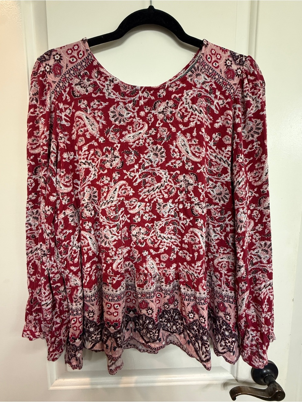 Knox Rose Red Paisley Long-Sleeve Peasant Blouse